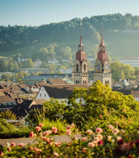 View of Winterthur, Switzerland, in the summer with old town rooftops