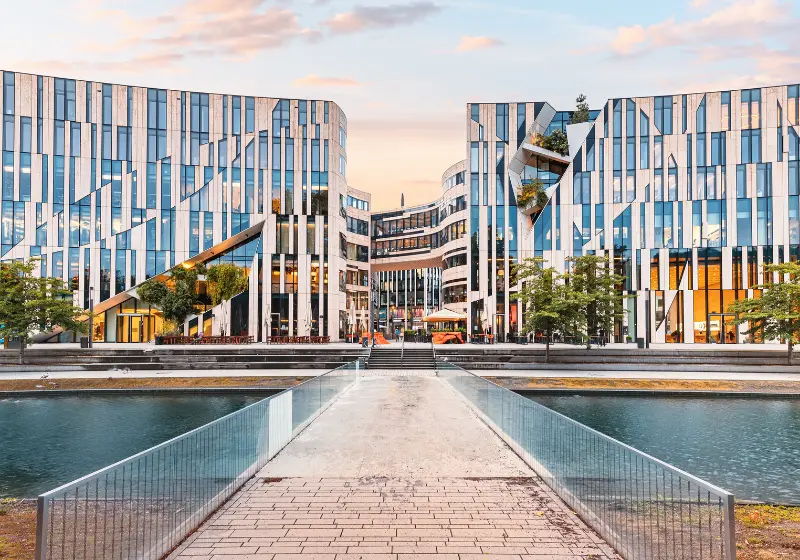 Modern conference venue building representing international congress destinations