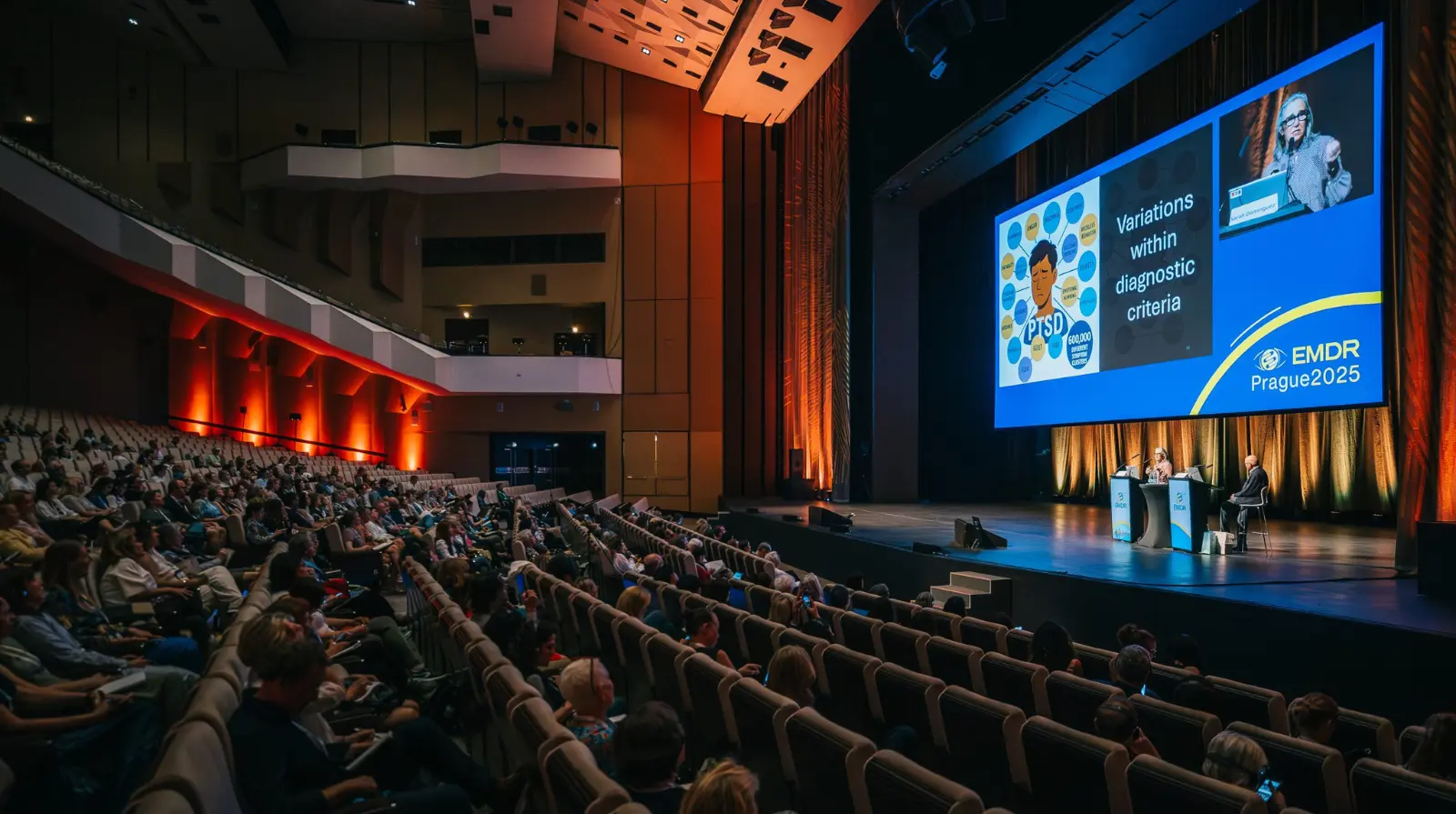 A full plenary session in progress at the EMDR Europe Research & Practice Conference 2025 in Prague